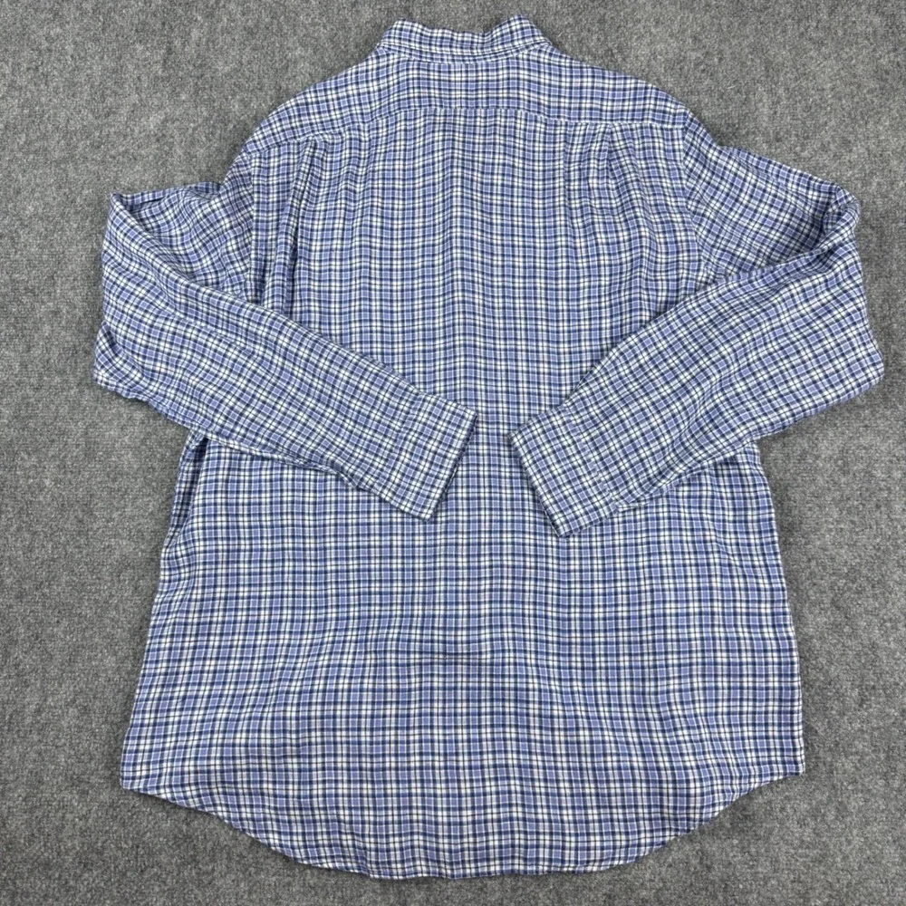 Polo Ralph Lauren Button Down Mens XL Blue White Plaid 100% Linen Long Sleeve